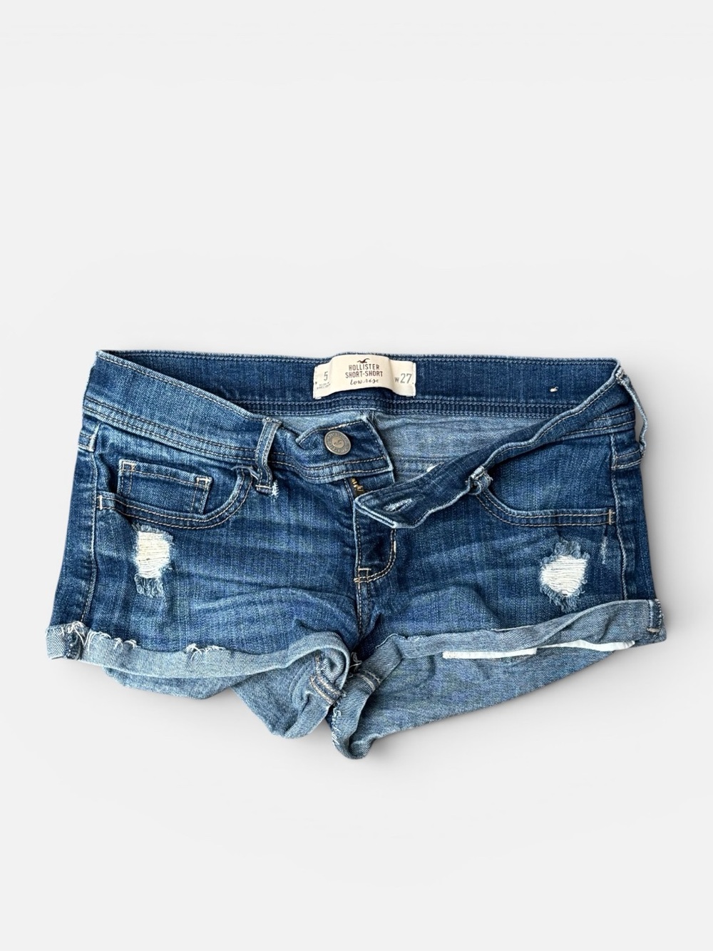 Hollister Short-Short Low Rise Women 5 W27 Distressed Denim Cut Off Shorts Y2K